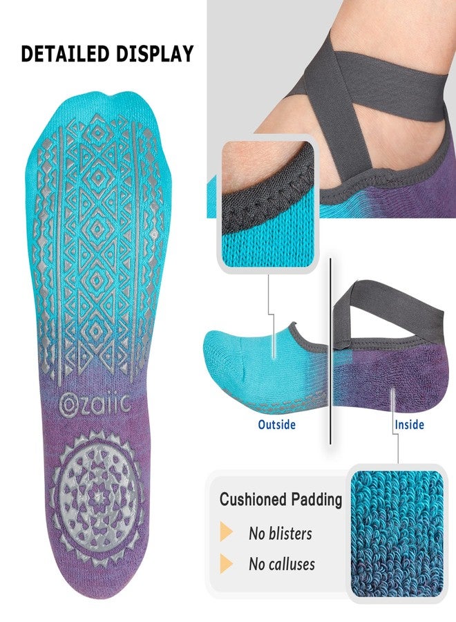 Ozaiic Pilates Socks for Women Non Slip Grip, Yoga Socks with Grippers for Barre, Hospital, Ballet, Dance, Barefoot Workout (3 Pairs- Pink/Yellow/Blue, one_size) - Image 5